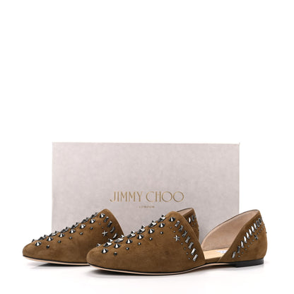 Jimmy Choo Suede Punk Studded Globe Flats 40 Olive 8 of 8