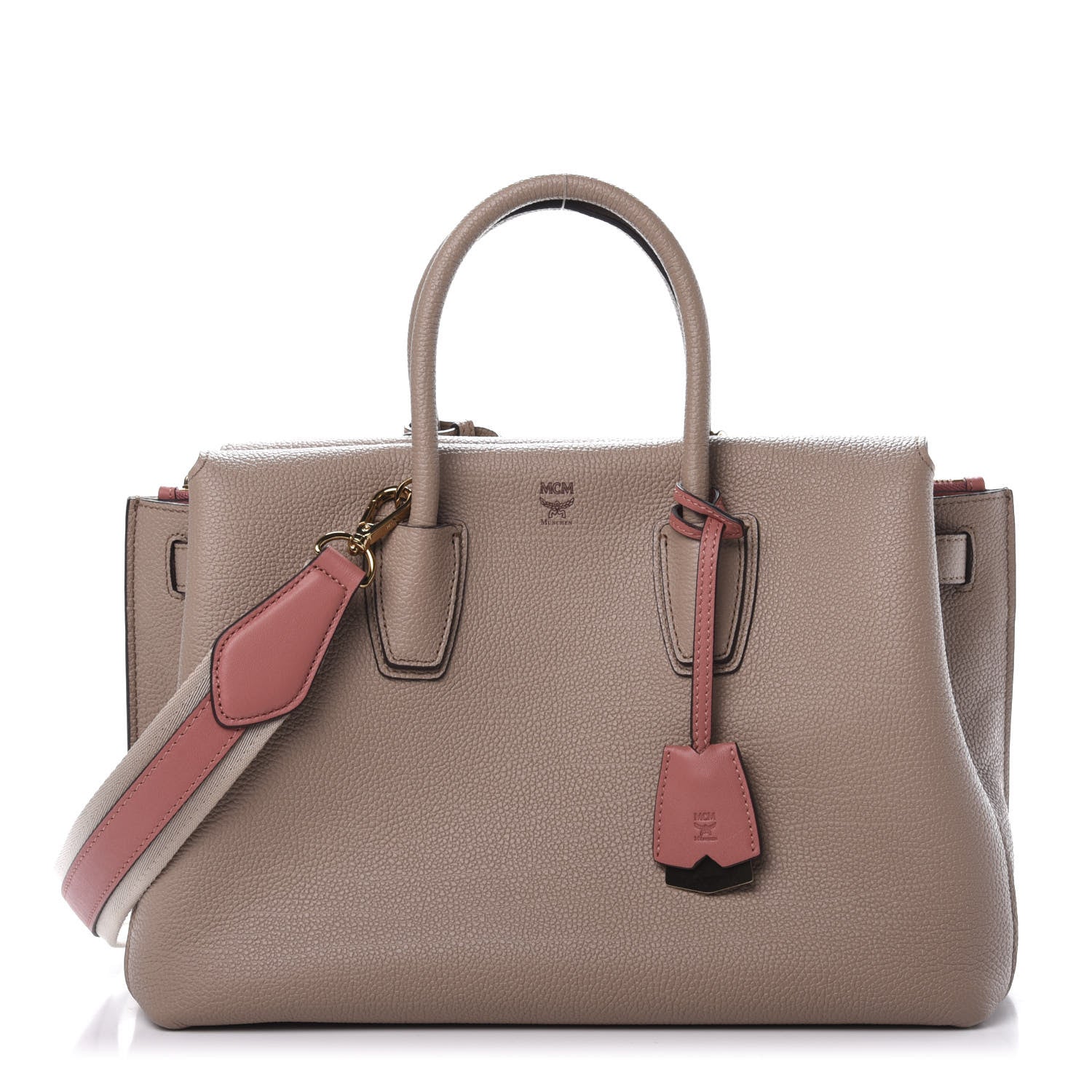 MCM Grained Calfskin Medium Milla Tote Taupe Pink 1 of 11