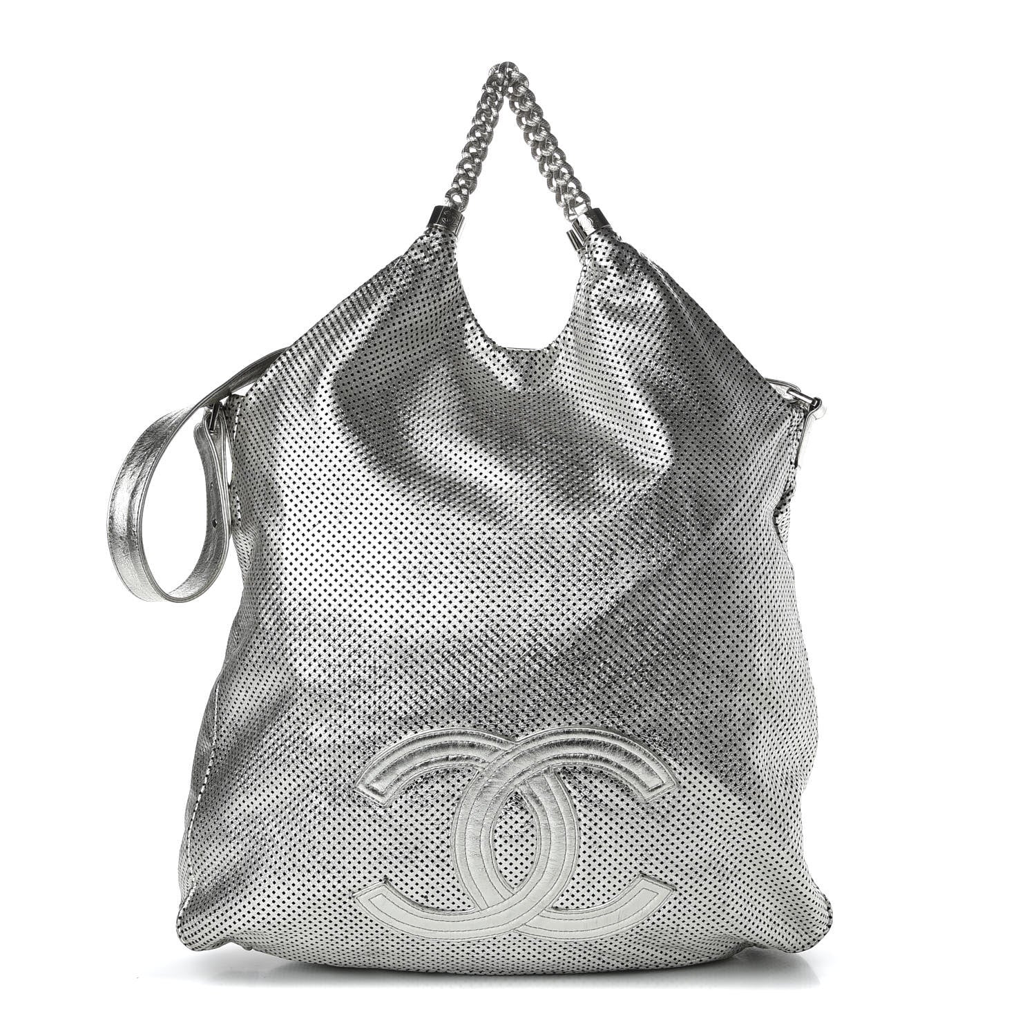 Chanel Metallic Glazed Calfskin Perforated Large Rodeo Drive Tote Silver 1 of 10
