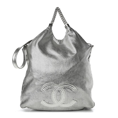 Chanel Metallic Glazed Calfskin Perforated Large Rodeo Drive Tote Silver 1 of 10