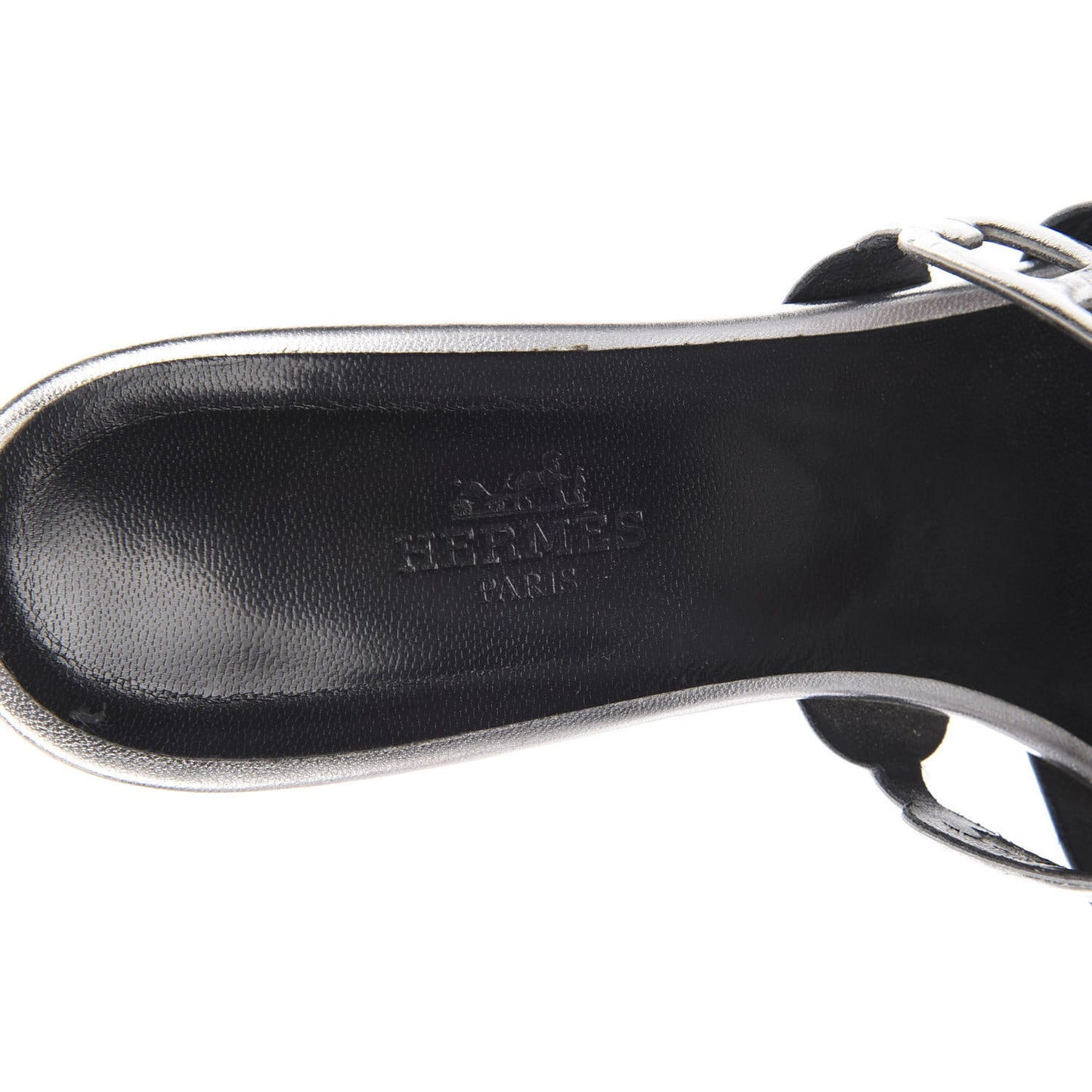 Metallic Calfskin Tandem Sandals 38 Gris Argente