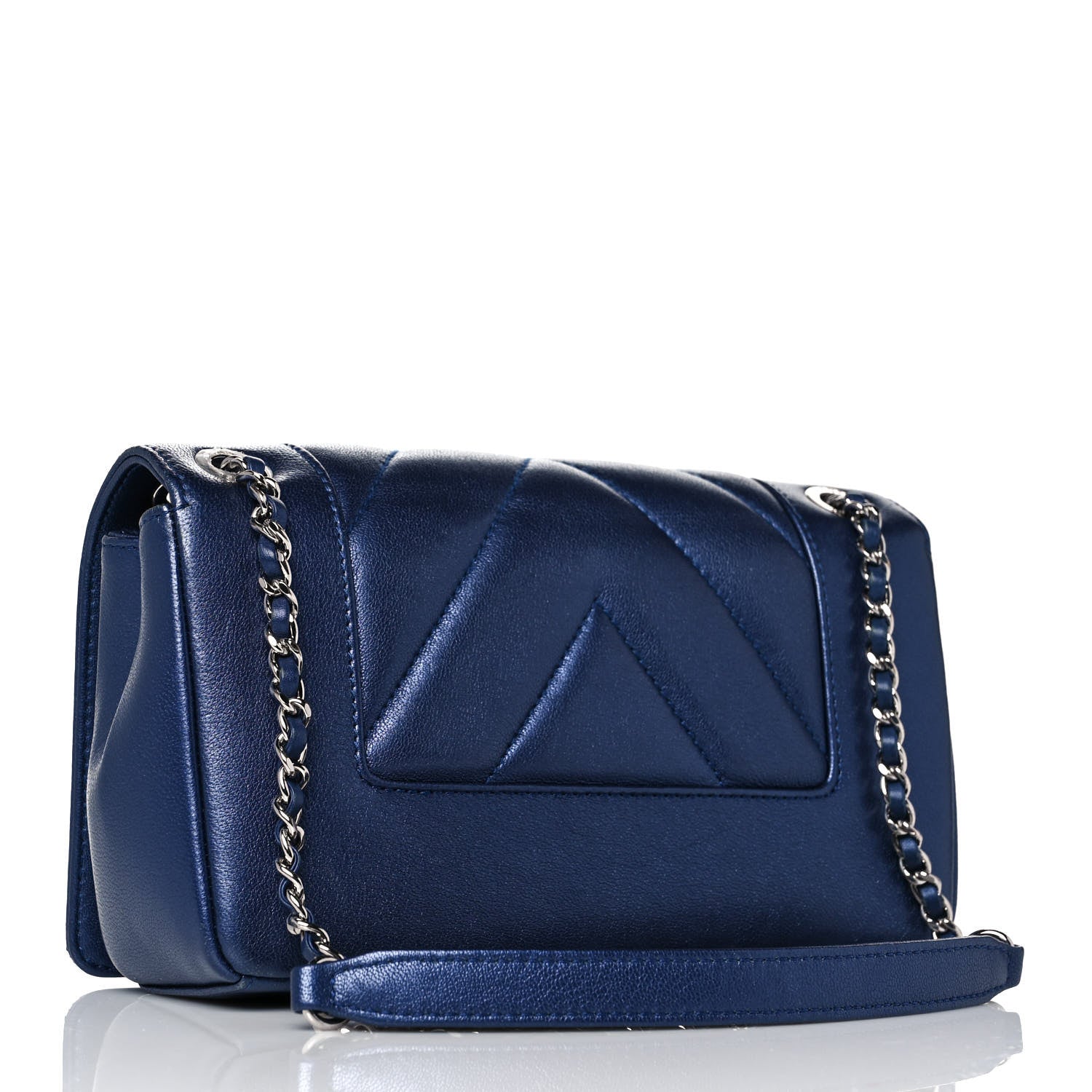 Chanel Metallic Sheepskin Chevron Quilted Medium Vintage Mademoiselle Flap Navy 2 of 9