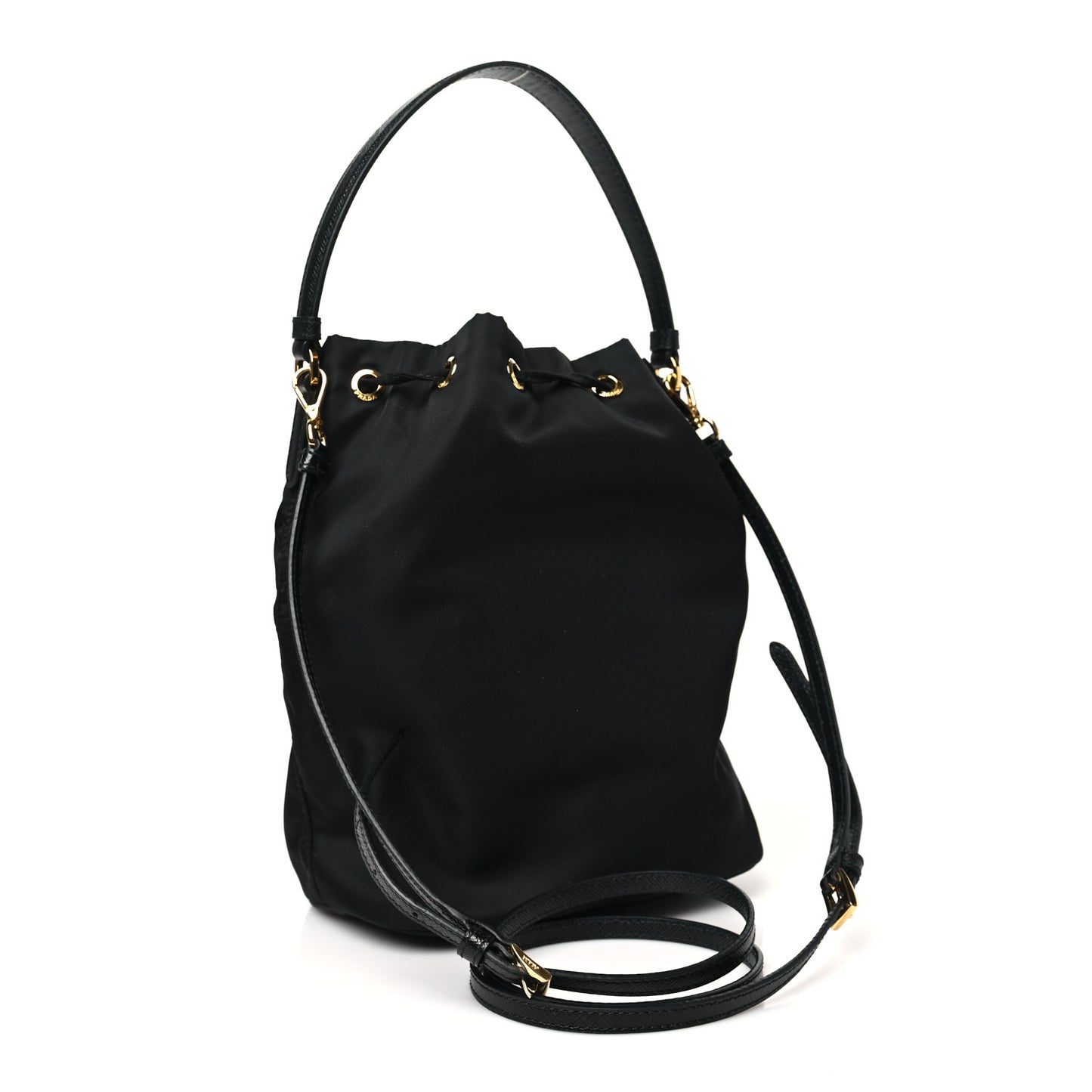 Saffiano Tessuto Nylon Mini Bucket Crossbody Bag Black