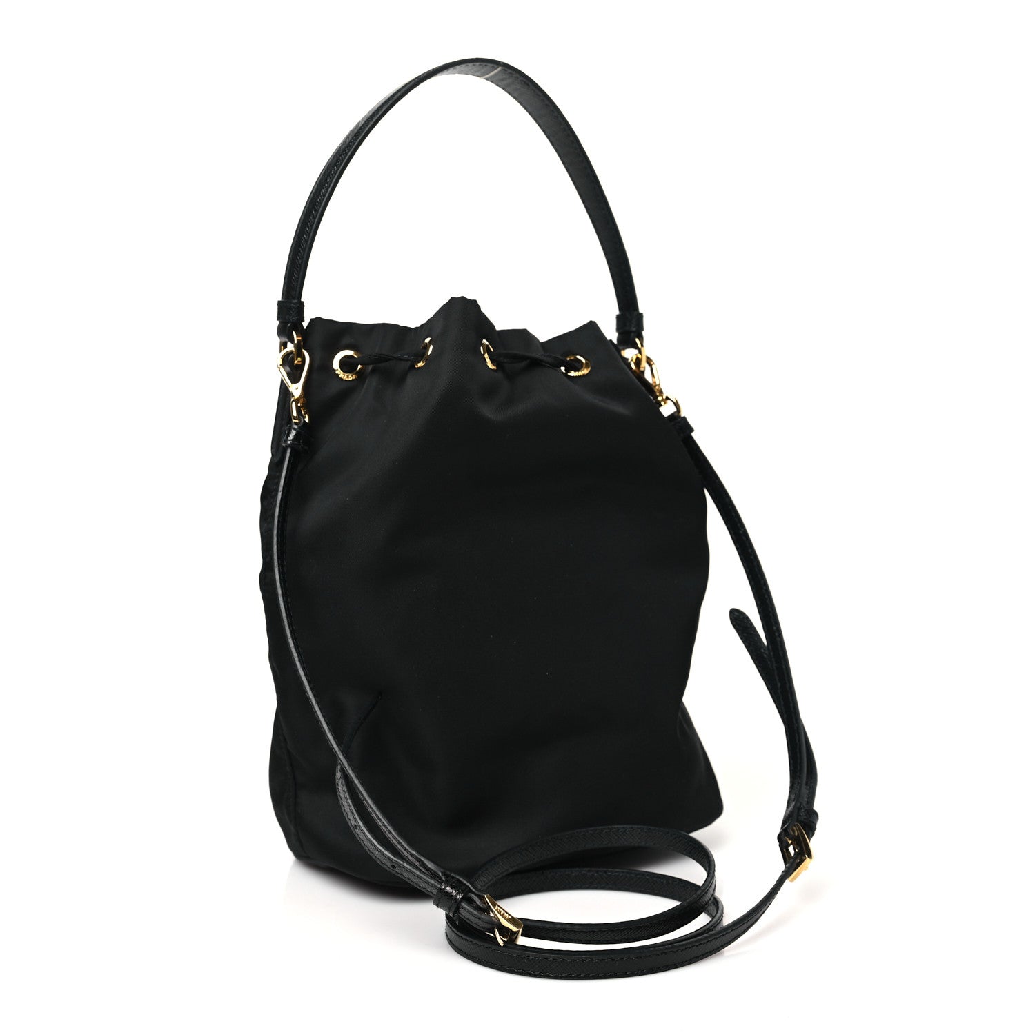 Prada Saffiano Tessuto Nylon Mini Bucket Crossbody Bag Black 3 of 9