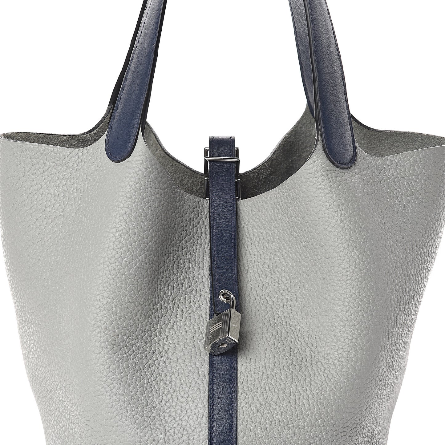 Taurillon Clemence Swift Picotin Lock 22 MM Gris Perle Bleu Saphir