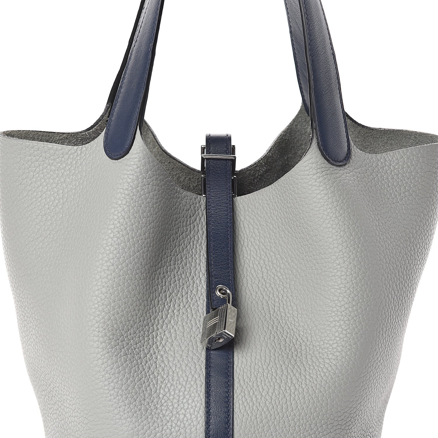 Hermes Taurillon Clemence Swift Picotin Lock 22 MM Gris Perle Bleu Saphir 7 of 9