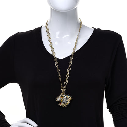 Gucci Metal Crystal Enamel Rajah Necklace Gold Blue 2 of 7