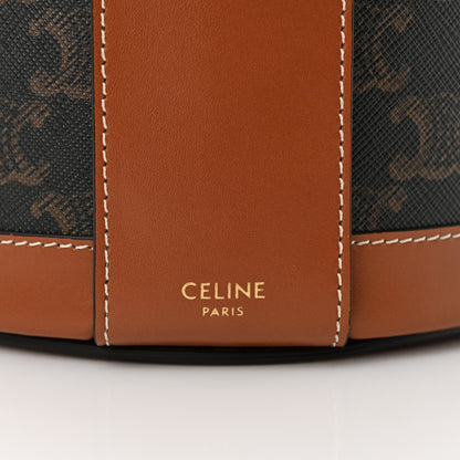 Celine Calfskin Triomphe Canvas Medium Tambour Bag Tan 8 of 12