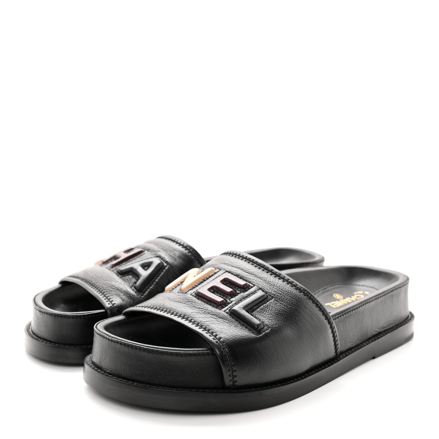 Chanel Lambskin Cha-Nel Mule Sandals 37 Black Multicolor 3 of 12