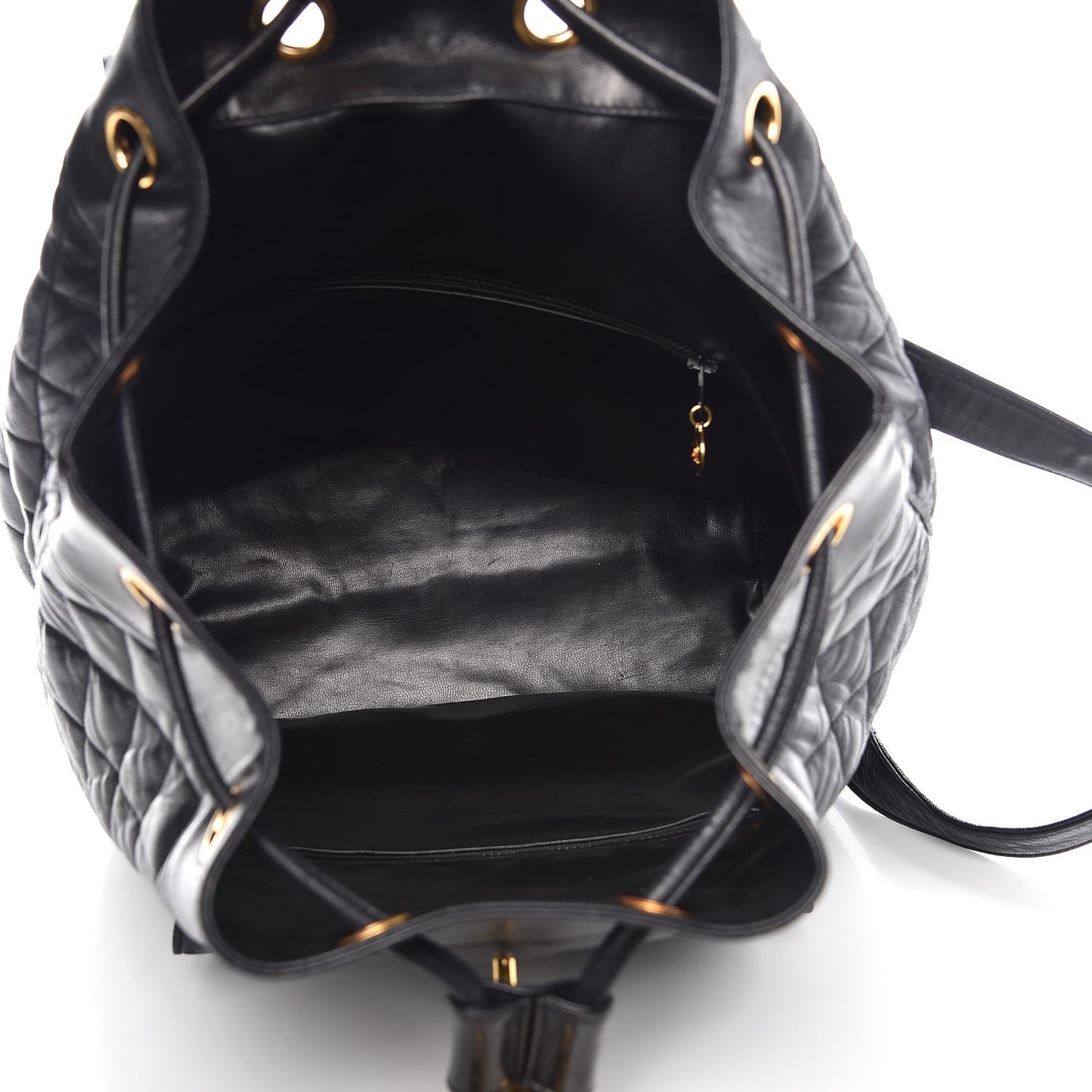 Lambskin Quilted Drawstring Backpack Black