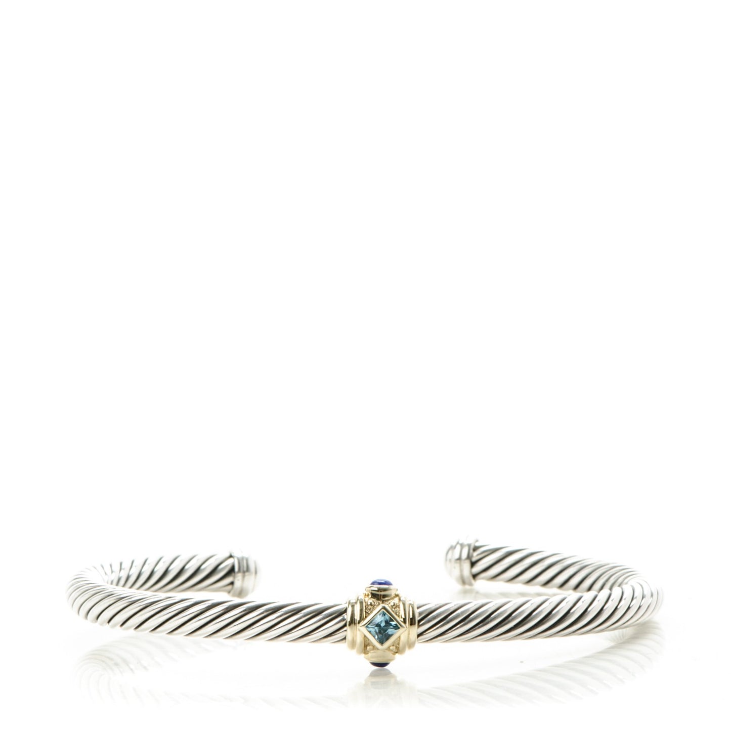 Sterling Silver 14K Yellow Gold Blue Topaz Lapis Lazuli 5mm Cable Renaissance Station Bracelet