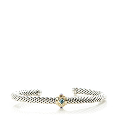 David Yurman Sterling Silver 14K Yellow Gold Blue Topaz Lapis Lazuli 5mm Cable Renaissance Station Bracelet 1 of 5