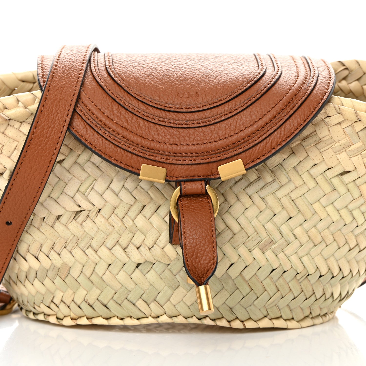 Chloe Raffia Calfskin Marcie Basket Tan 9 of 15