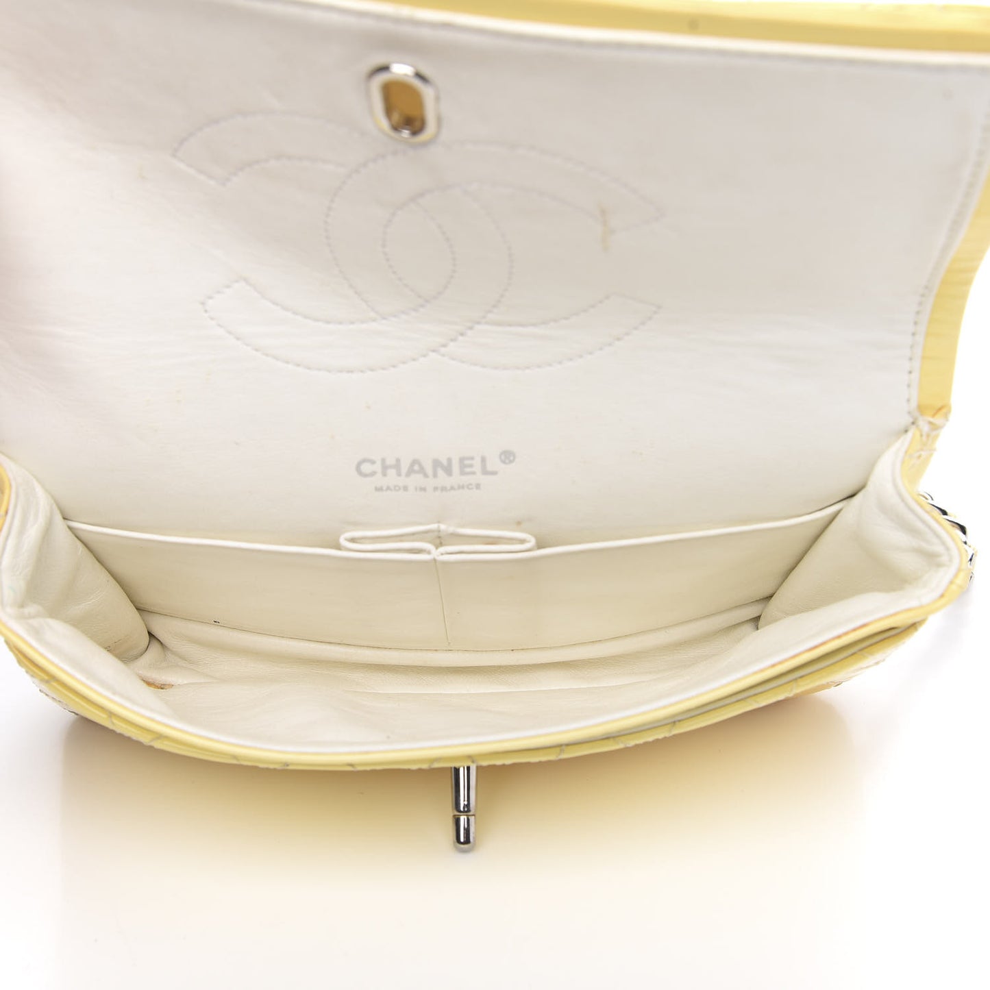 Patent Quilted Medium Double Flap Yellow