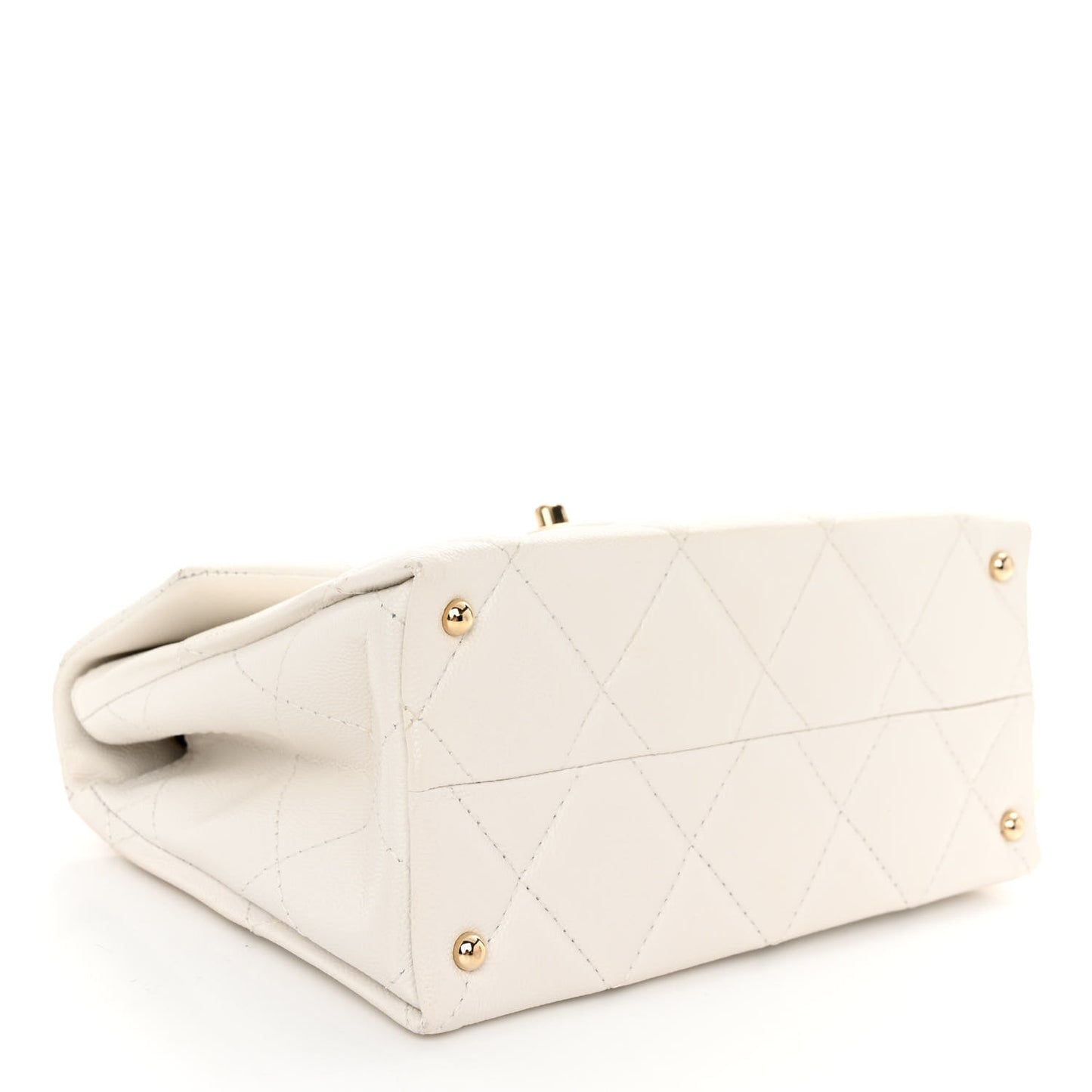 Caviar Quilted Mini Retro Twist Top Handle Flap White