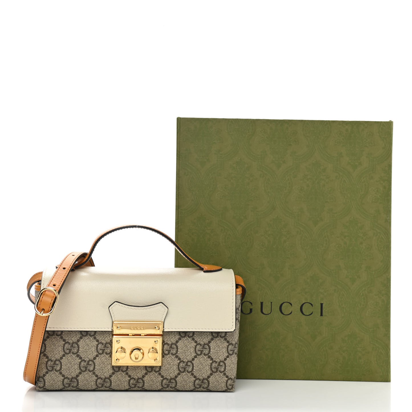 GG Supreme Monogram New Sakai Calfskin Mini Padlock Top Handle Shoulder Bag Beige Ebony Mystic White Sun Oil