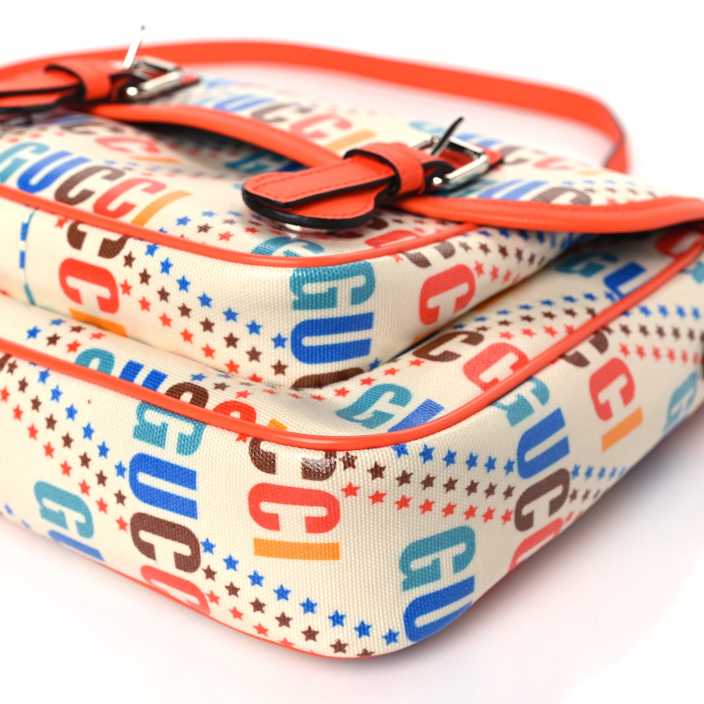 Coated Canvas Logo Star Print Childrens Messenger Bag Beige Multicolor Vibrant Orange