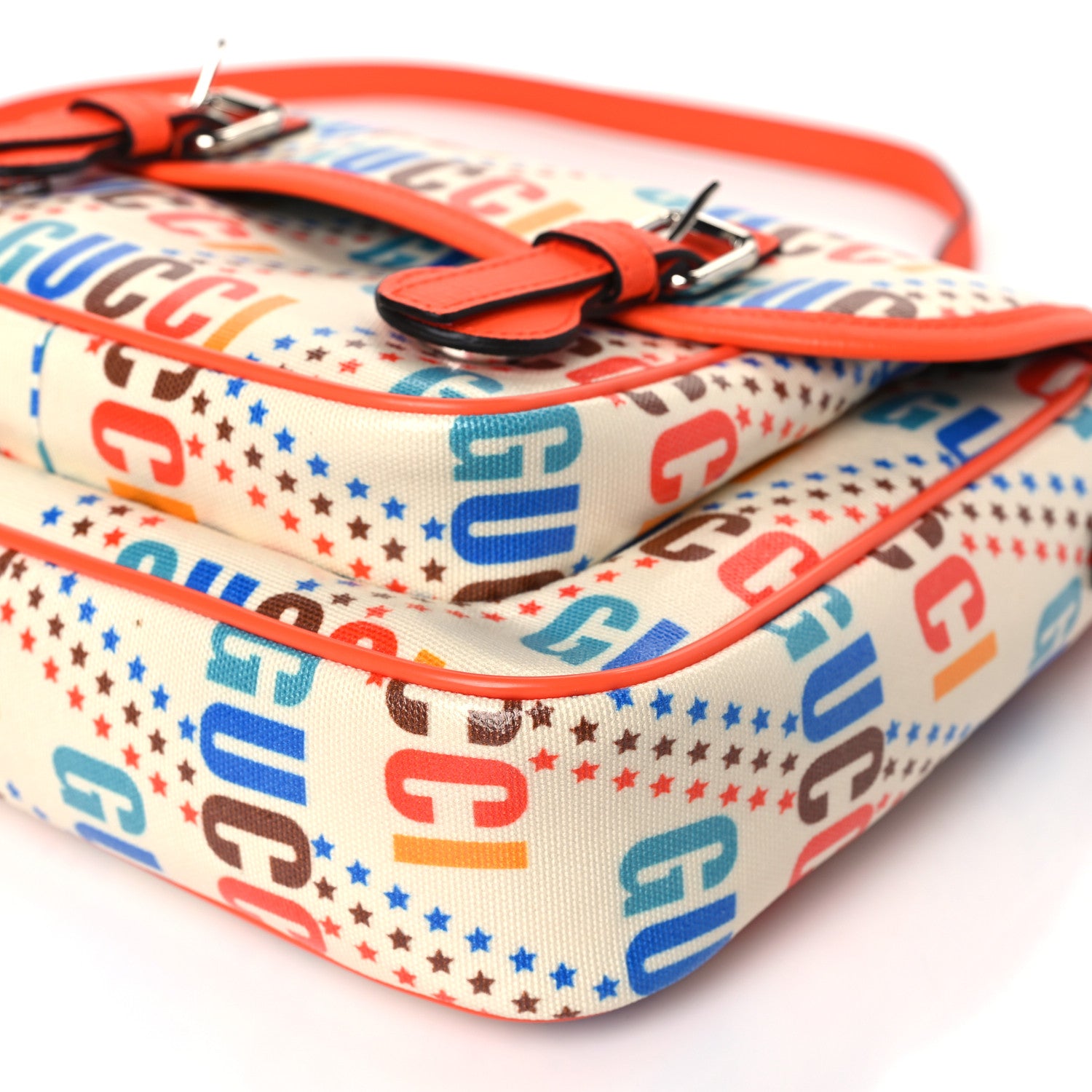 Gucci Coated Canvas Logo Star Print Childrens Messenger Bag Beige Multicolor Vibrant Orange 9 of 9
