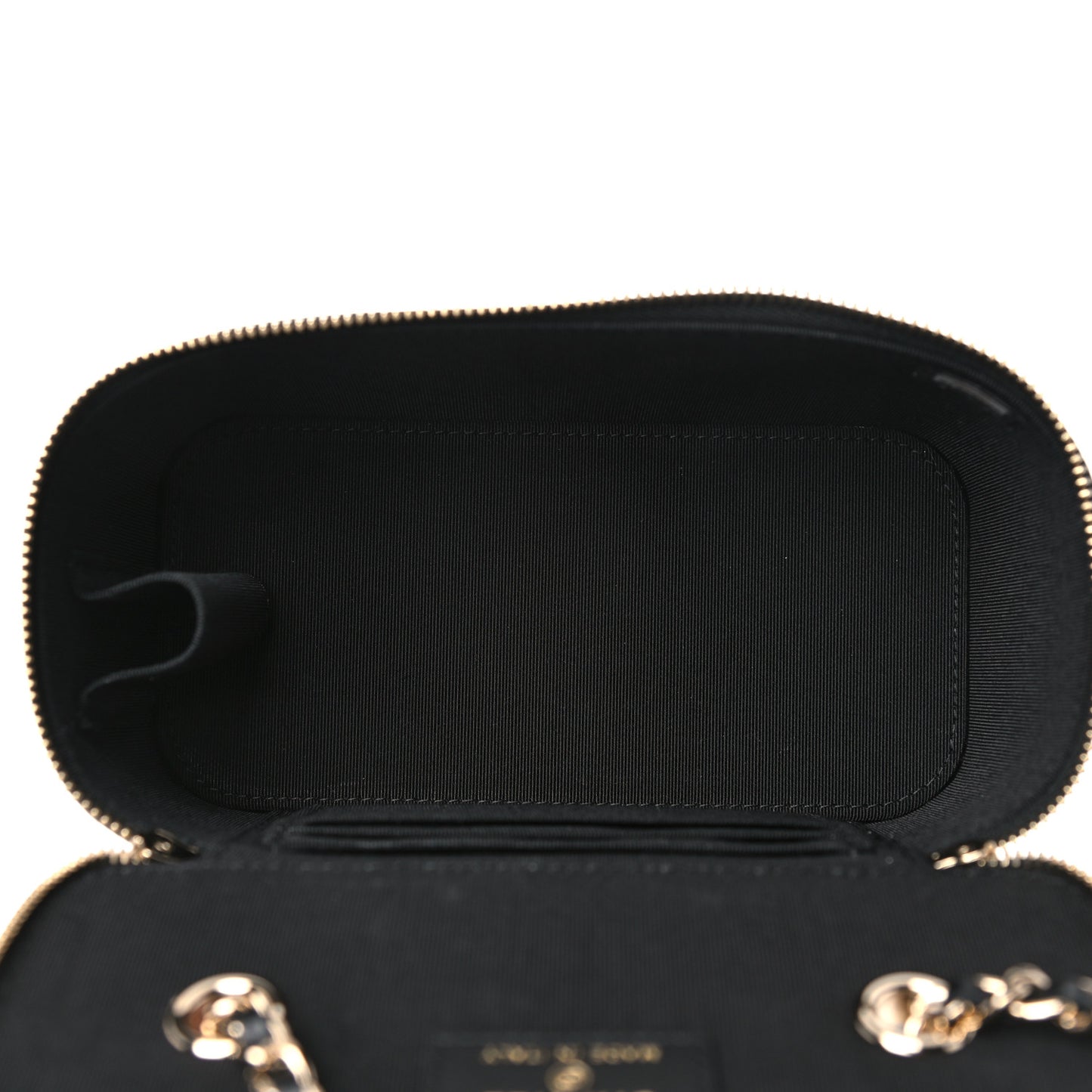 Lambskin Camellia Embossed Small Vanity Case With Chain Black