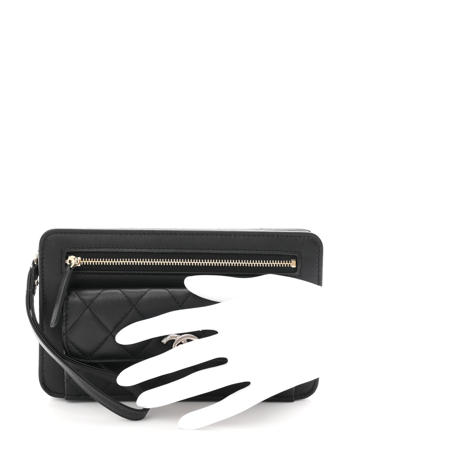 Lambskin Quilted Front Pocket Wristlet Black