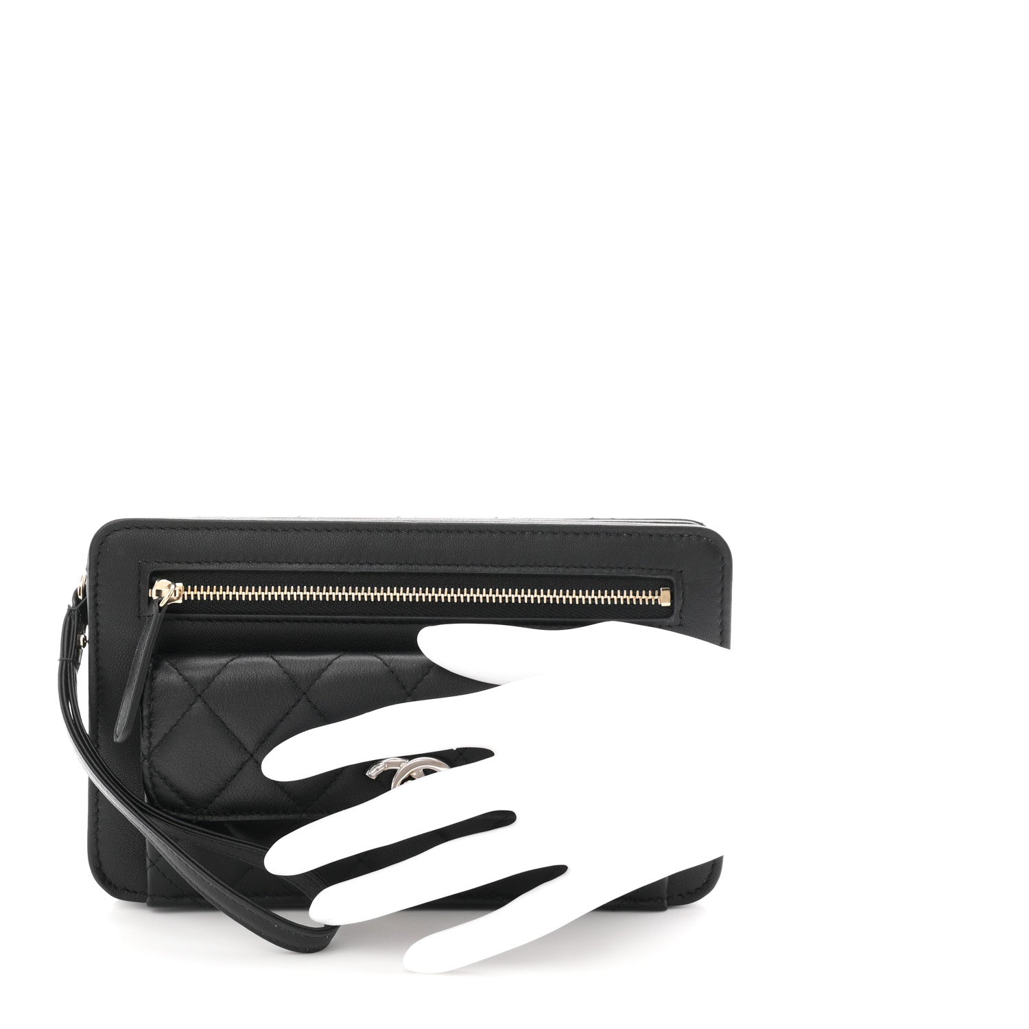 Chanel Lambskin Quilted Front Pocket Wristlet Black 2 of 7