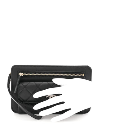 Chanel Lambskin Quilted Front Pocket Wristlet Black 2 of 7
