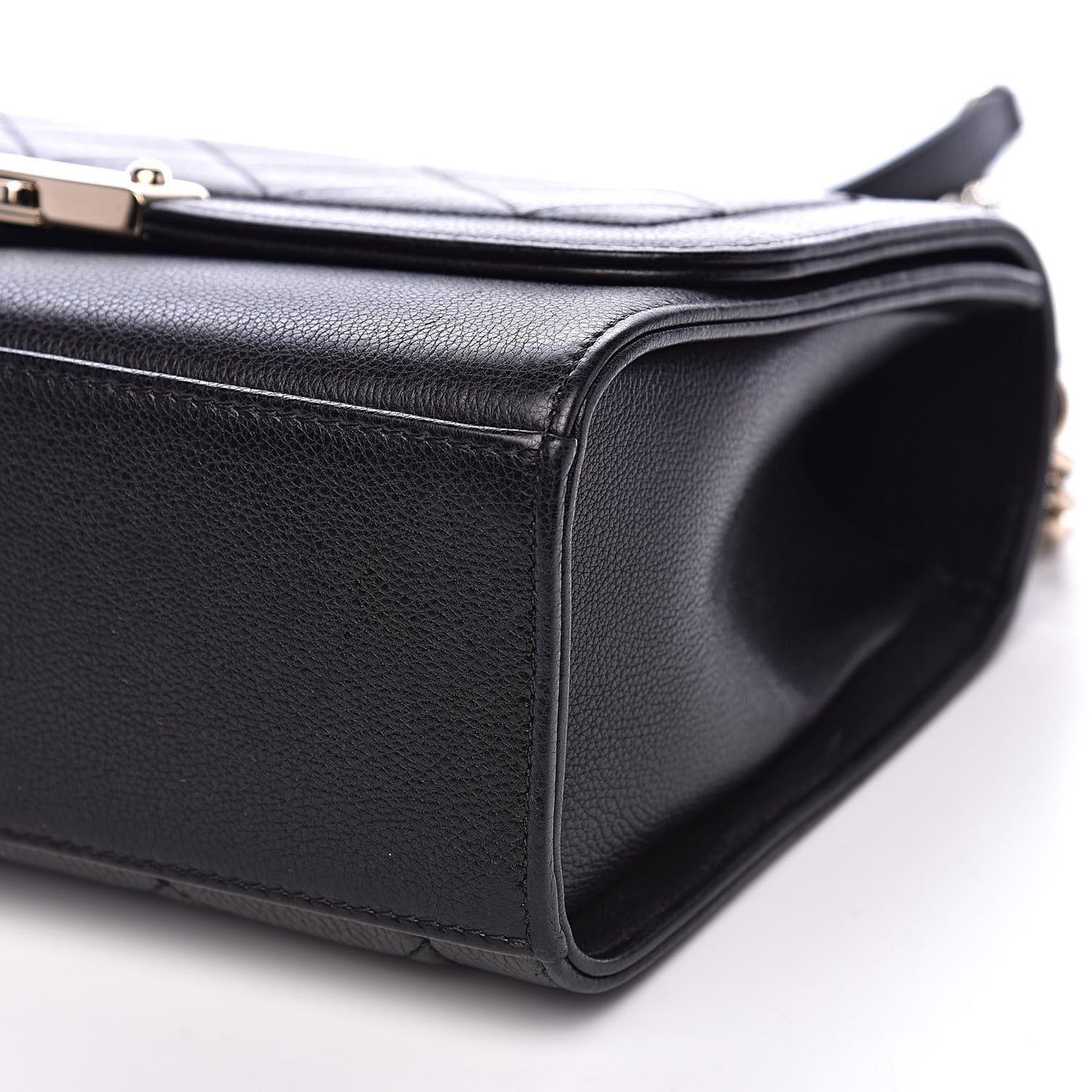 Grained Calfskin Quilted Medium Label Click Flap Bag Black