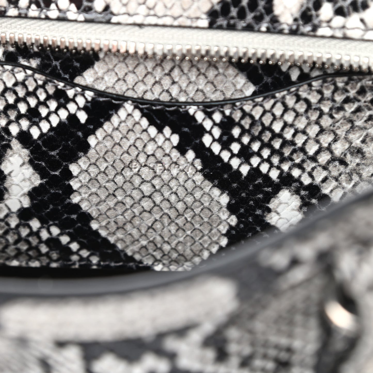 Grained Calfskin Snake Effect Neo Classic Silver Hardware Mini City Black White