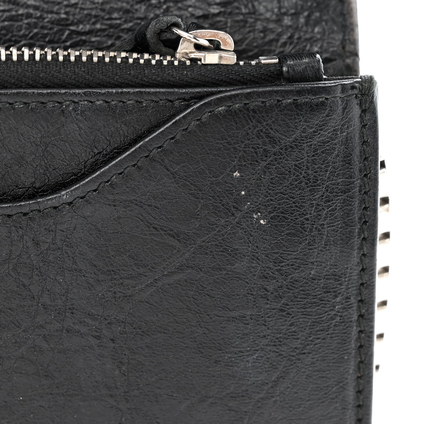 Grained Calfskin Classic Silver Hardware Wallet on Chain Black