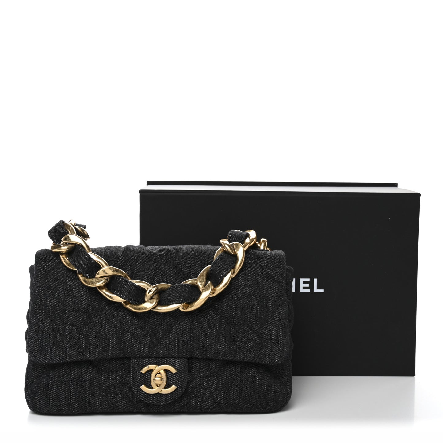 Denim Quilted Medium Funky Town Flap Black