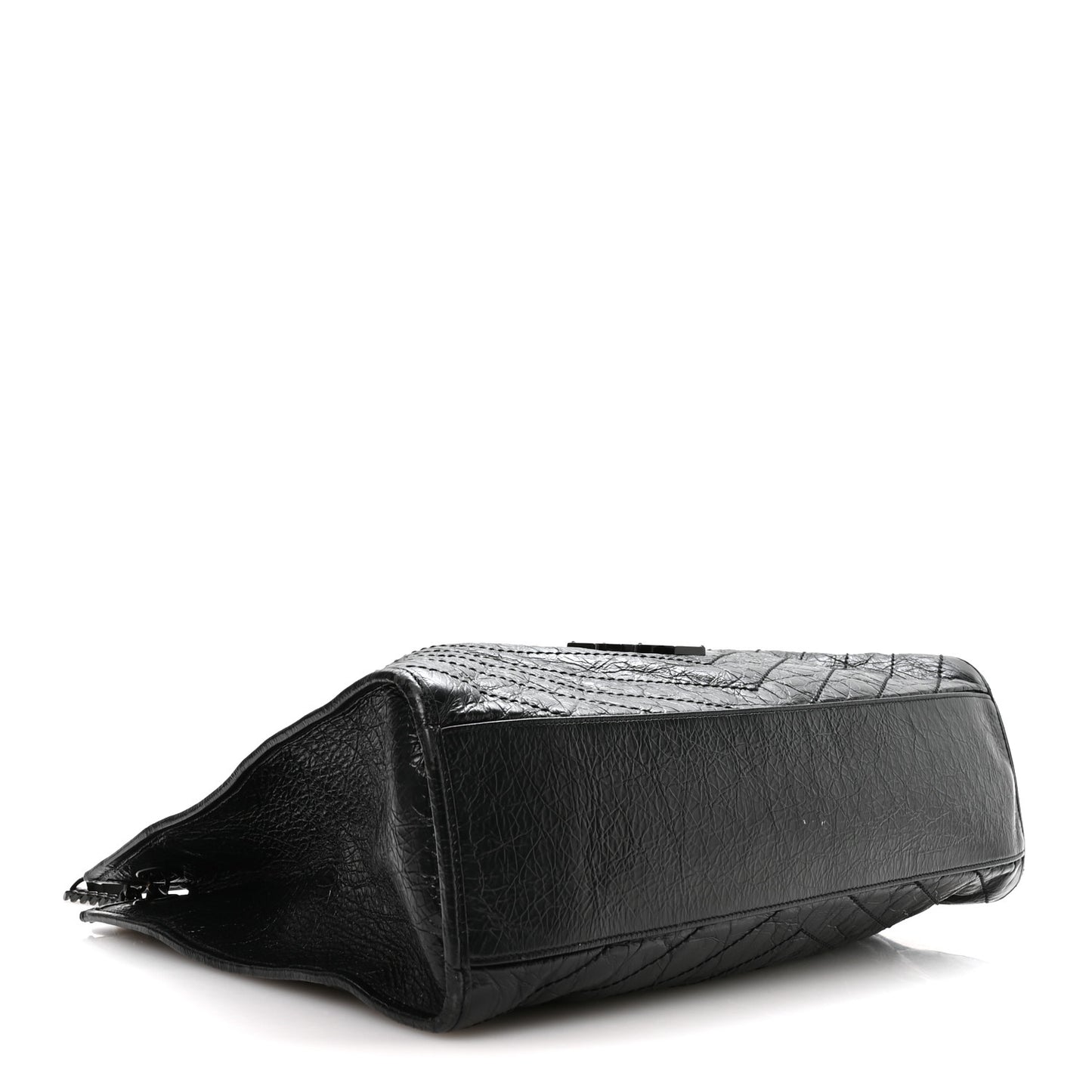Crinkled Calfskin Matelasse Monogram Large Niki Shopper Tote Black