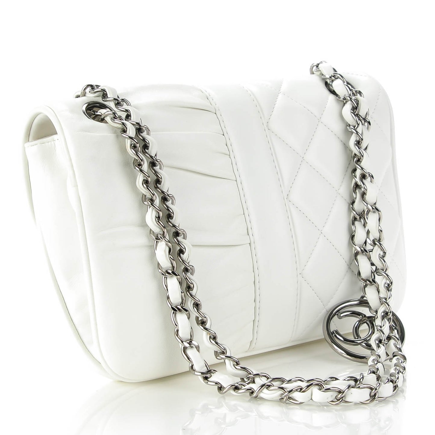 Lambskin Quilted Pile Ou Face Flap White