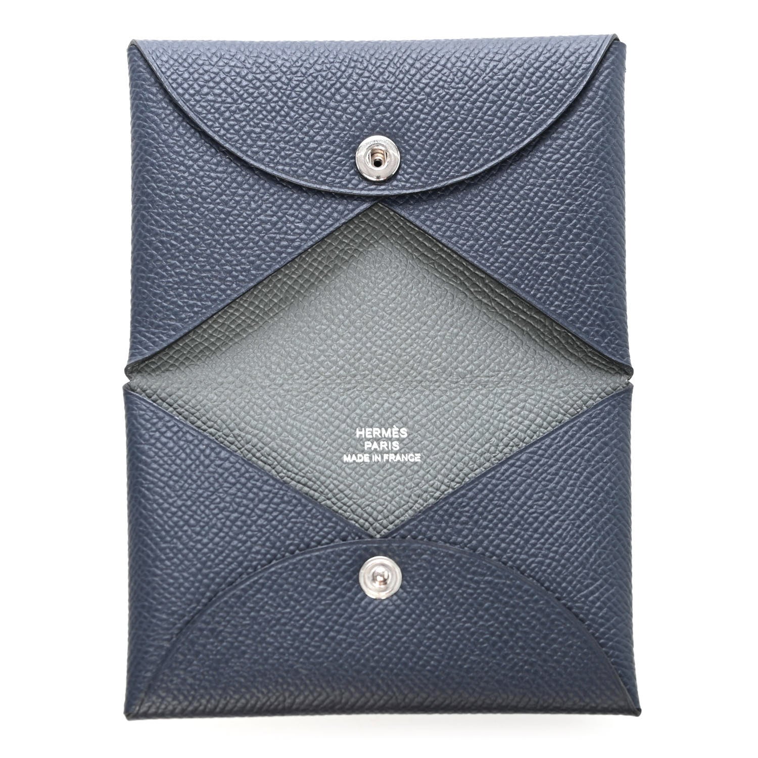 Hermes Epsom Verso Calvi Card Case Bleu Indigo Vert Amande 4 of 4