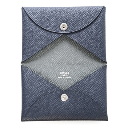 Hermes Epsom Verso Calvi Card Case Bleu Indigo Vert Amande 4 of 4