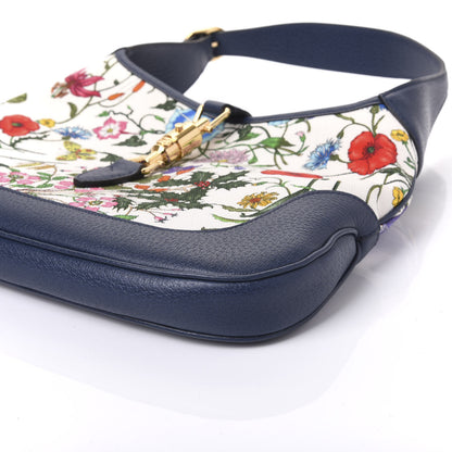 Gucci Canvas Flora Medium Jackie Hobo Blue Agata 9 of 9