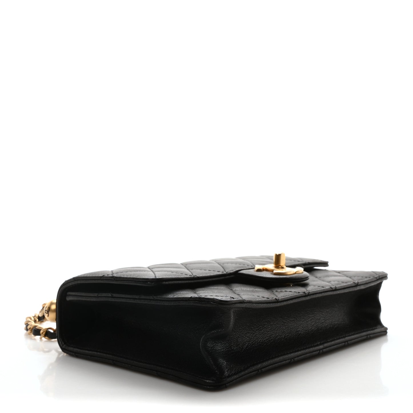 Goatskin Quilted Small Chic Pearls Flap Black