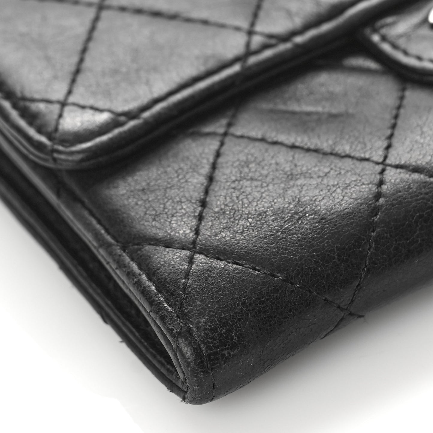 Lambskin Quilted Flap Card Holder Black