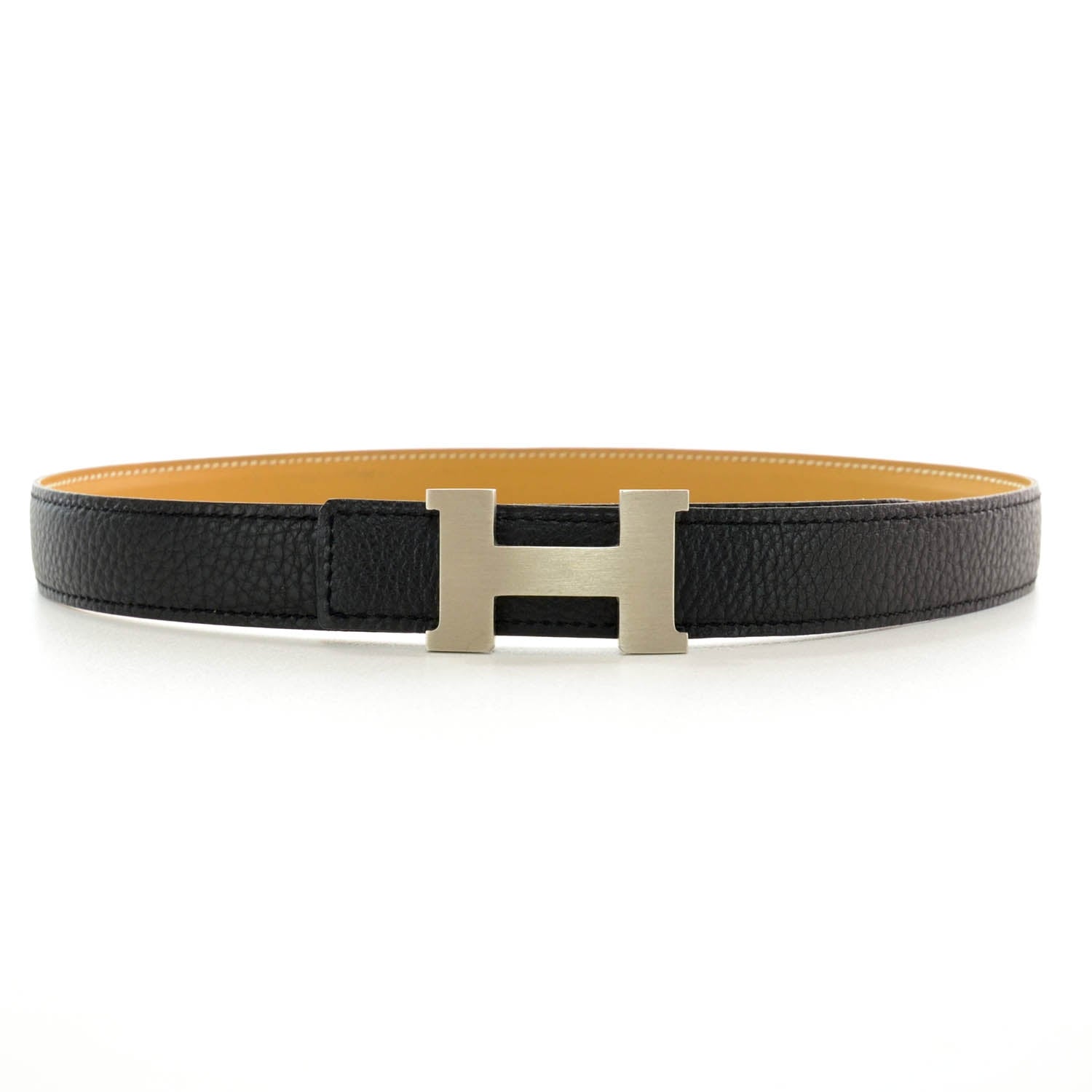 Hermes Thin Reversible H Belt 65 Noir Natural 1 of 5