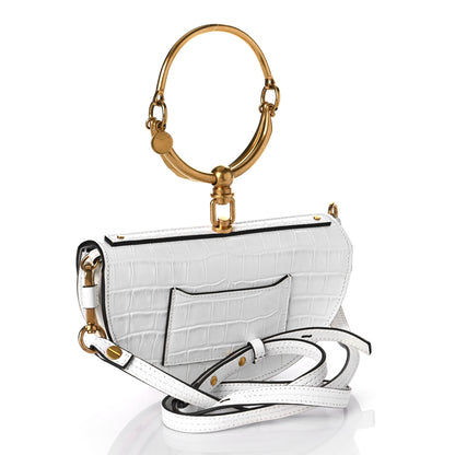 Chloe Calfskin Crocodile Embossed Small Nile Bracelet Minaudiere Bag White 2 of 10