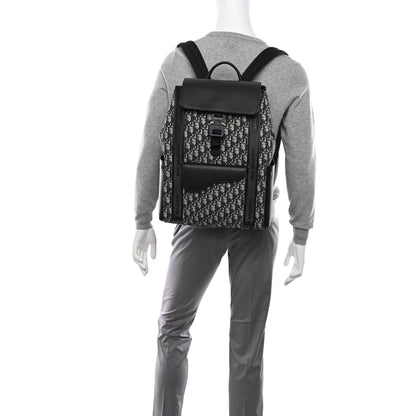 Christian Dior Oblique Jacquard Grained Calfskin Saddle Backpack With Flap Beige Black 2 of 10