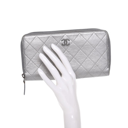 Chanel Calfskin Stitched Large Zip Around Wallet Silver 2 of 13