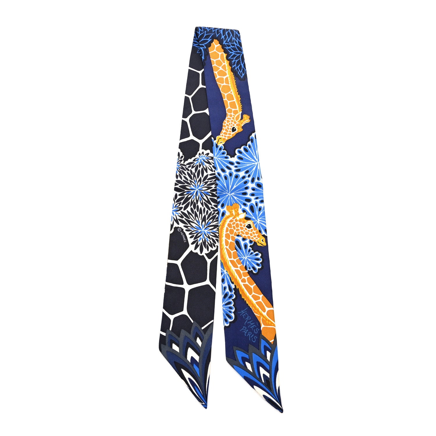Hermes Silk The Three Graces Twilly Bleu Nuit Gold Black 2 of 4