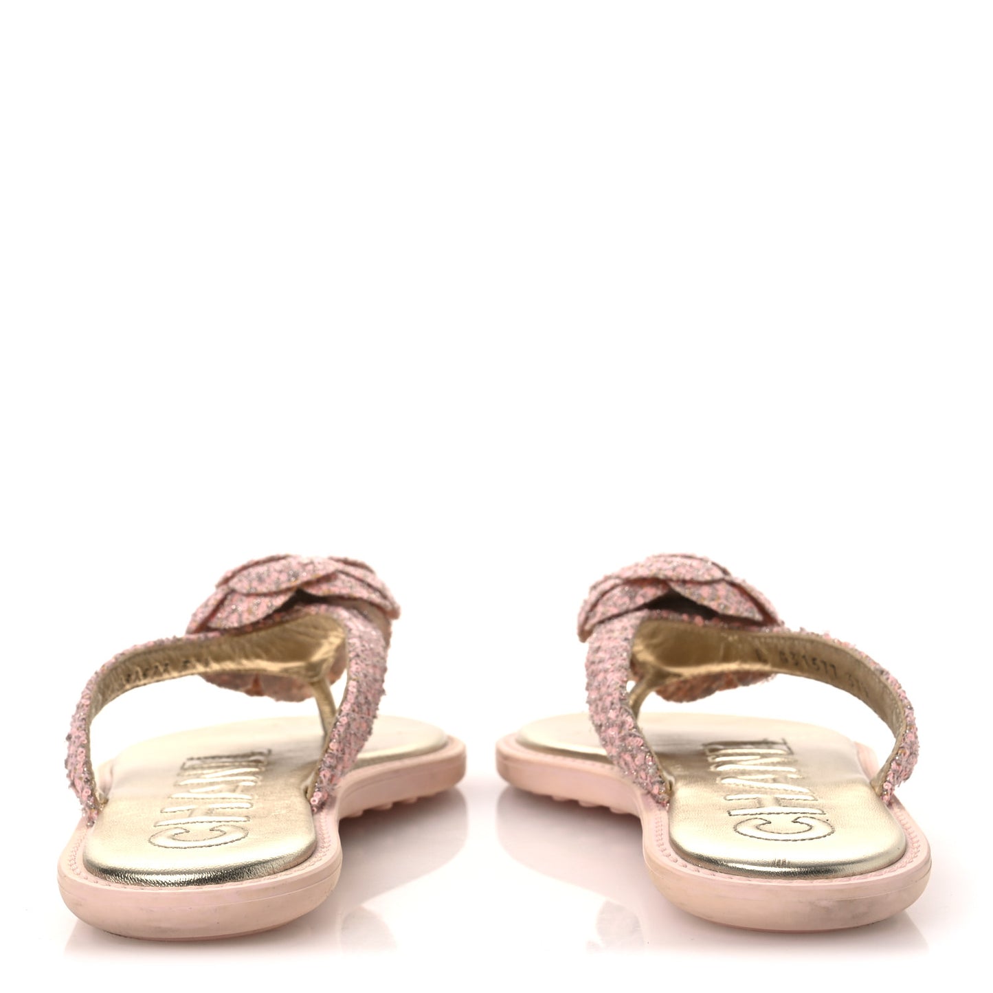 Tweed Camellia Thong Sandals 37.5 Salmon Apricot Gold