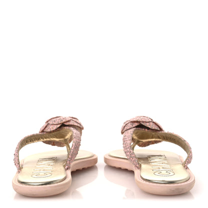 Chanel Tweed Camellia Thong Sandals 37.5 Salmon Apricot Gold 6 of 13