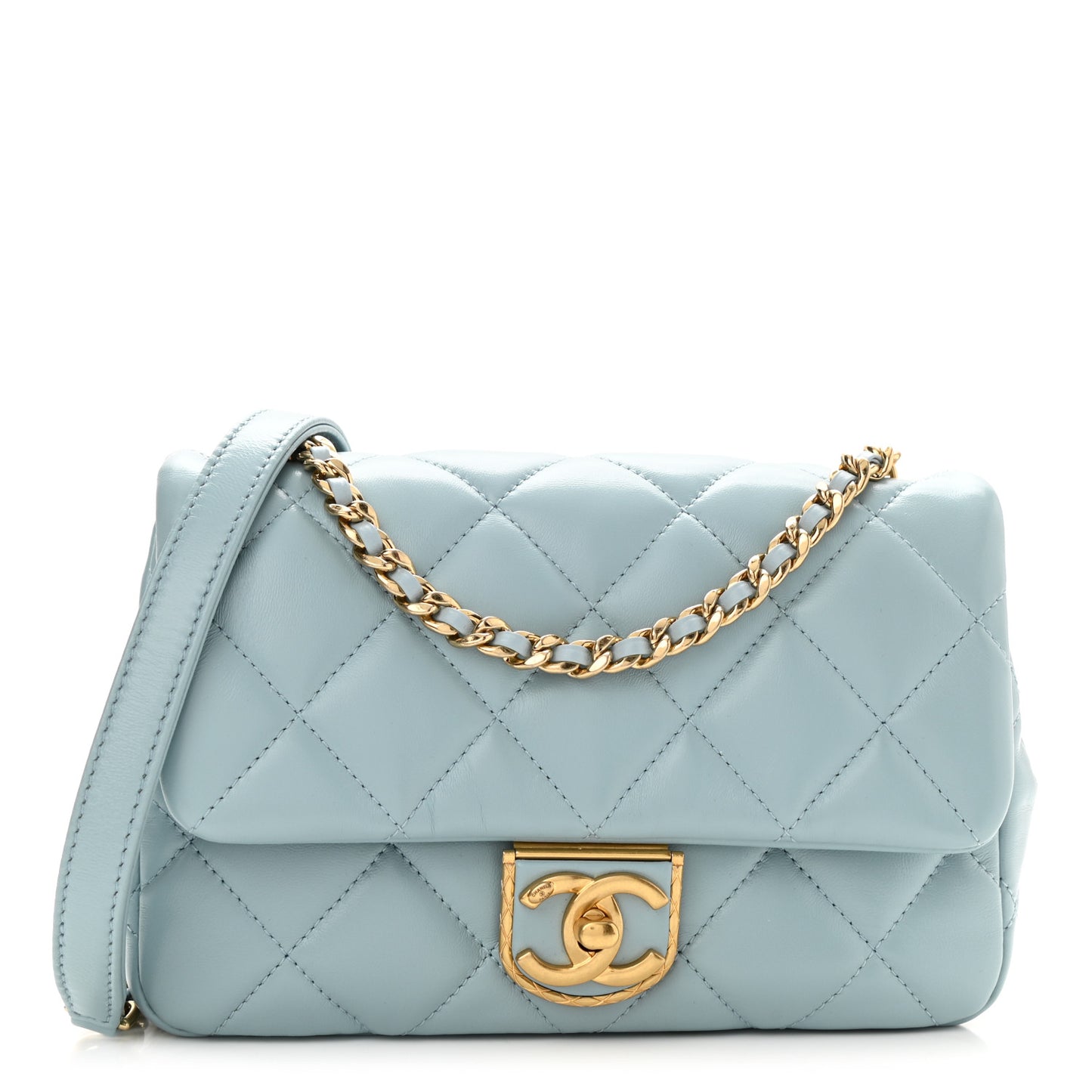 Lambskin Quilted Mini Flap Light Blue