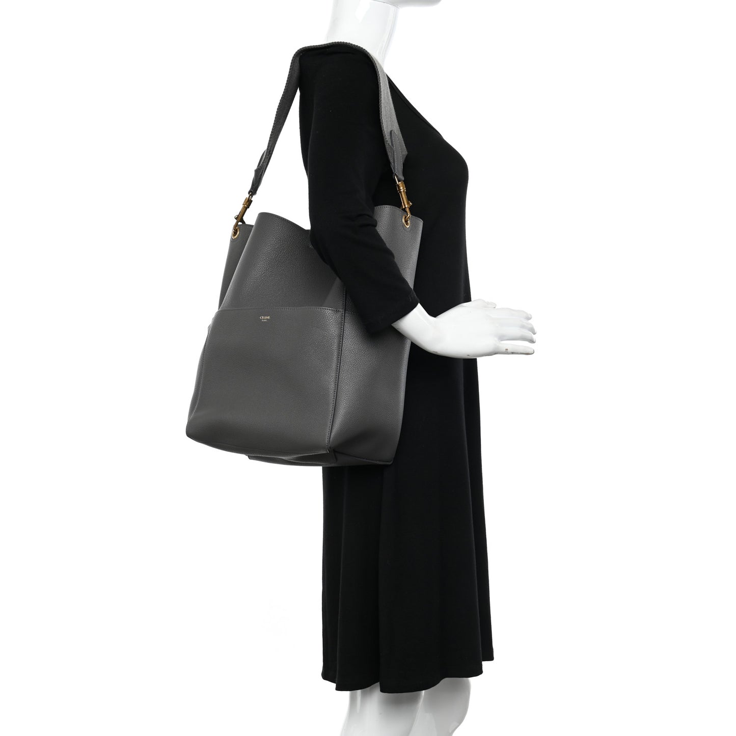 Soft Grained Calfskin Sangle Bucket Bag Kohl