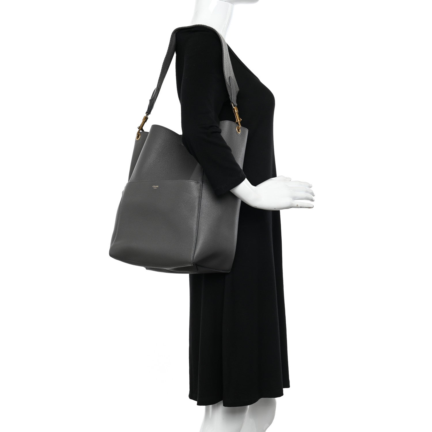 Celine Soft Grained Calfskin Sangle Bucket Bag Kohl 2 of 10