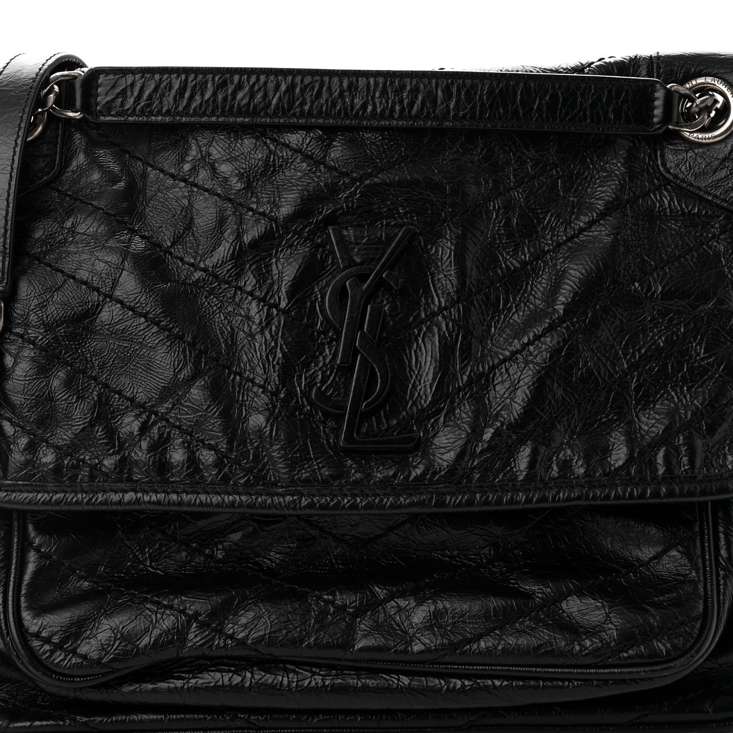 Saint Laurent Crinkled Calfskin Matelasse Monogram Medium Niki Chain Satchel Black 7 of 9