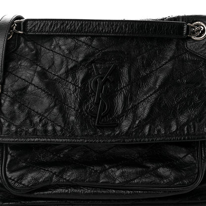 Saint Laurent Crinkled Calfskin Matelasse Monogram Medium Niki Chain Satchel Black 7 of 9
