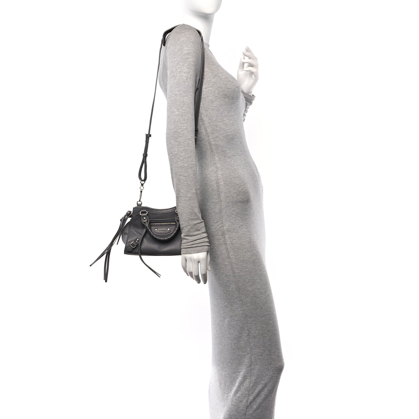 Grained Calfskin Neo Classic Silver Hardware Mini City Dark Grey